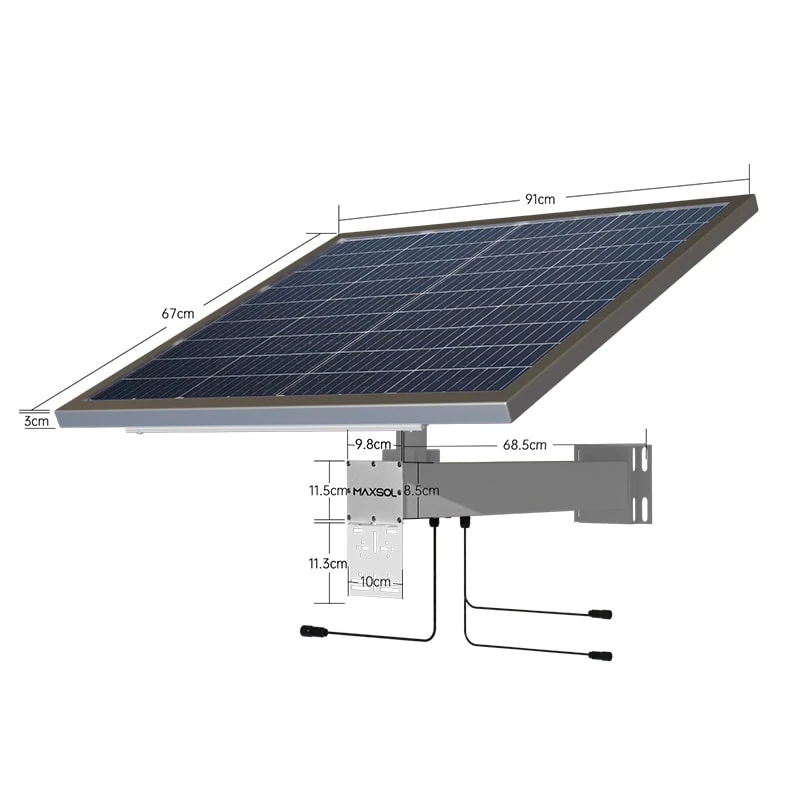 Product view of the Maxsol CS12060 solar system with a 120W monocrystalline panel
