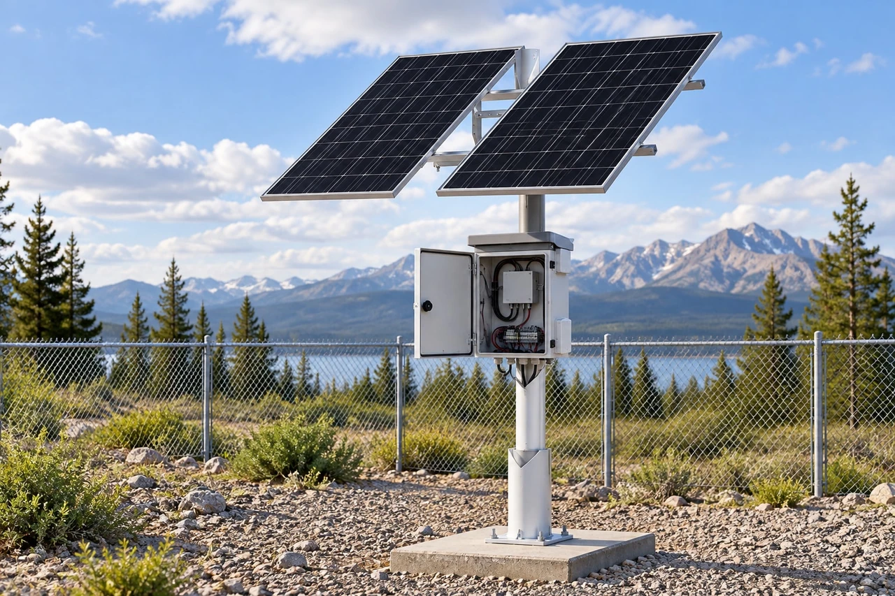 Maxsol CS400150 outdoor solar power system with two-panel 400W configuration and power enclosure