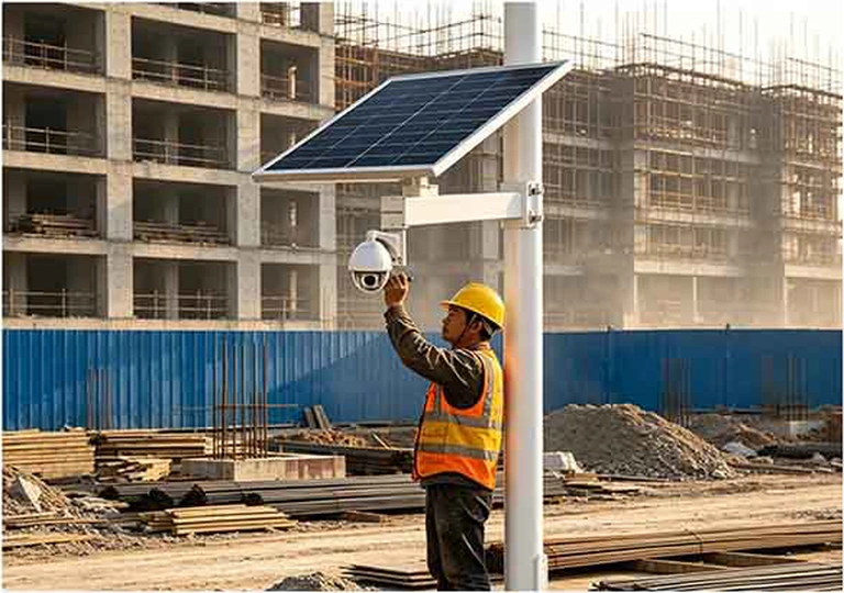 Solar surveillance system installation at a construction site
